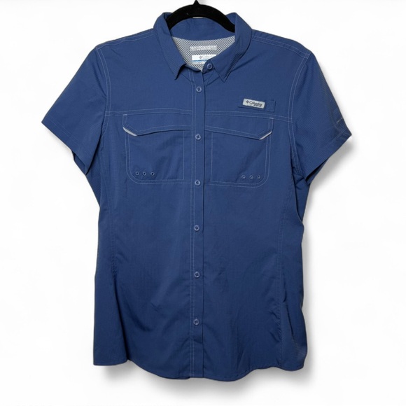 Columbia PFG Women’s Medium Blue Short Sleeve Fishing Shirt - Picture 1 of 6